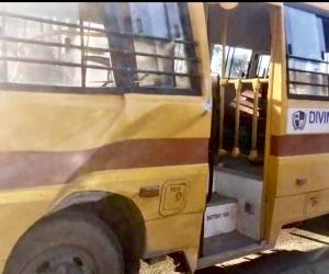 #DivineGraceInternational School Bus Crashes Into Parked Lorry in Nagaram; Two Students Injured